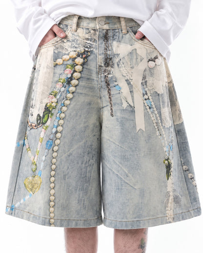High Street Printed Denim Shorts