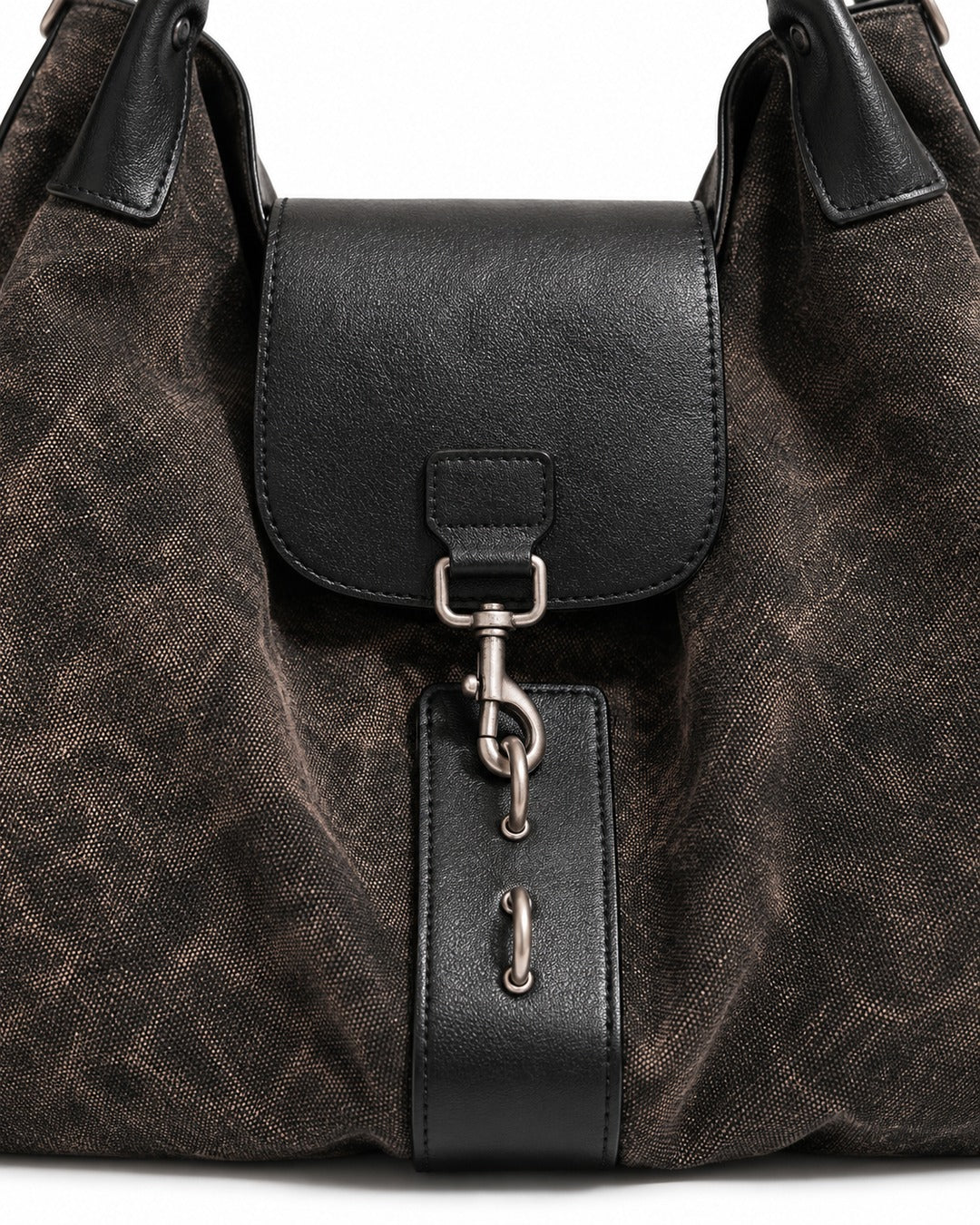 Distressed Canvas Hobo Bag with Black Flap