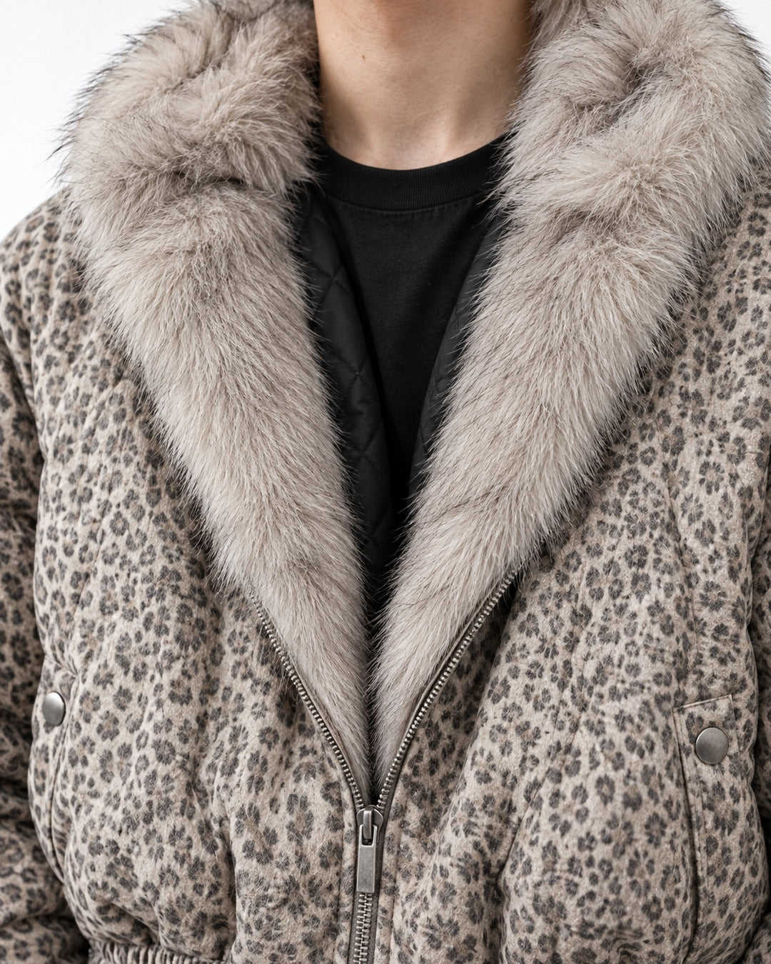 Leopard Print Hooded Jacket with Plush Collar