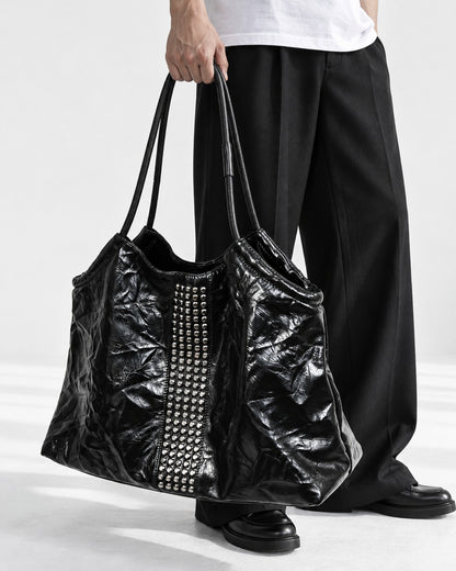 Studded Crinkle Leather Tote Bag