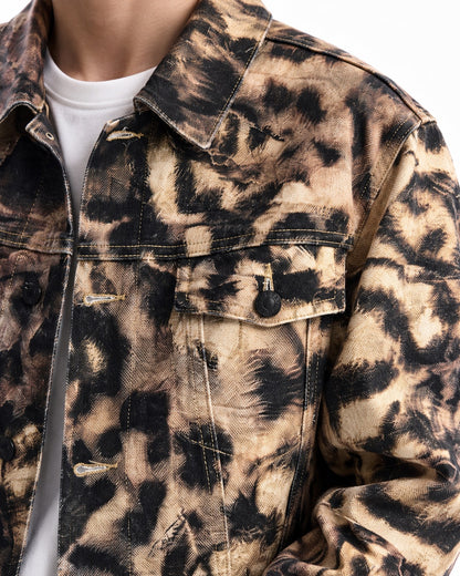 Distressed Leopard Print Denim Jacket