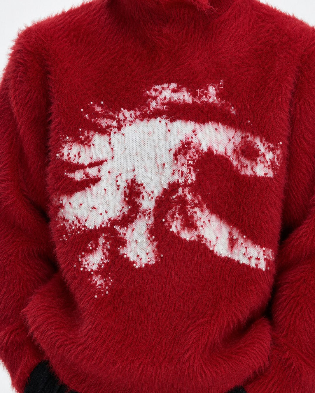 Brushed Horse-Intarsia Mock-Neck Sweater