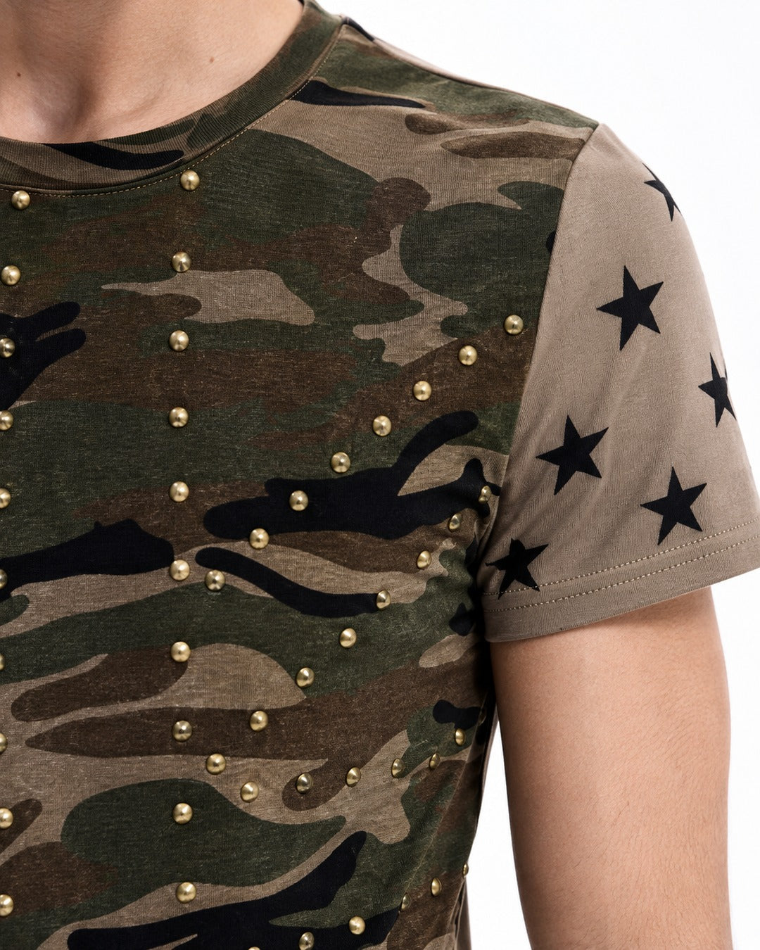 Star Print Camouflage Stud T-Shirt