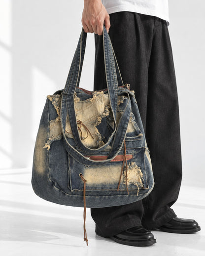 Distressed Patchwork Denim Tote