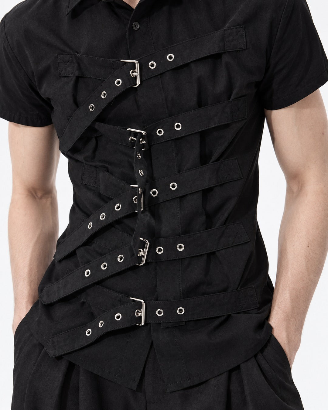 Diagonal Strap Eyelet Shirt