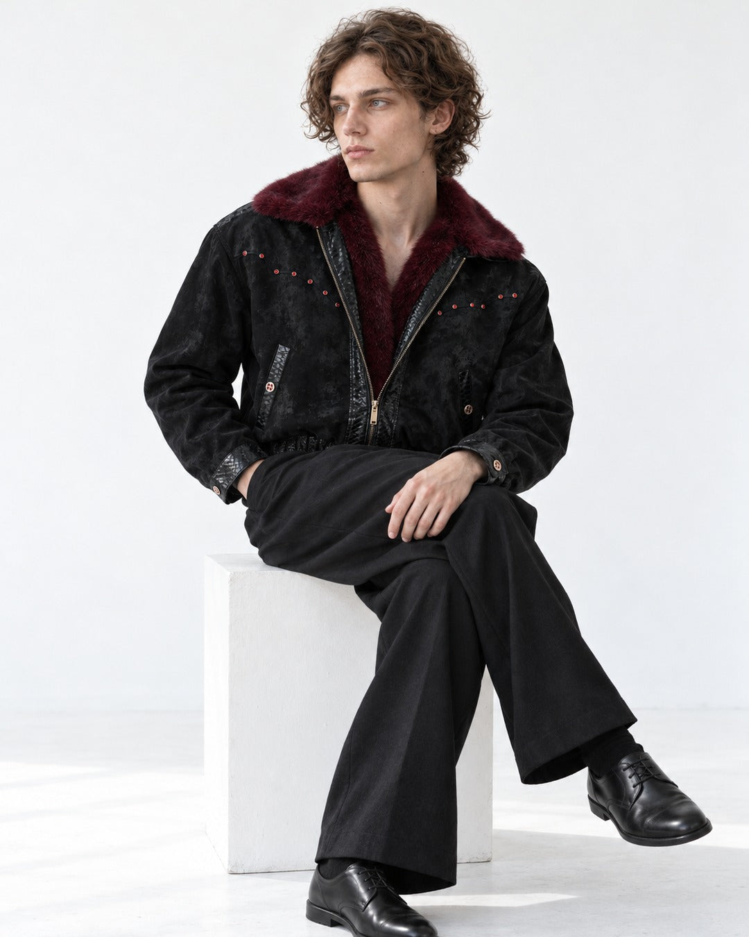 Fur Collar Embossed Jacket