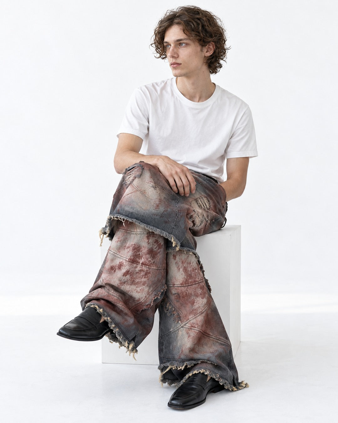 Rust Washed Layered Hem Jeans