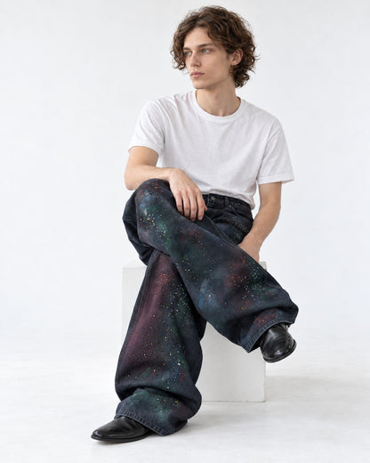 Cosmic Splatter Wide-Leg Jeans with Speckle Detail