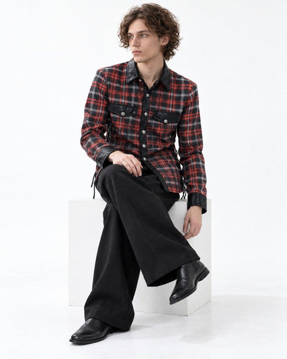 Red Plaid Shirt with Black Panels and Side Lacing