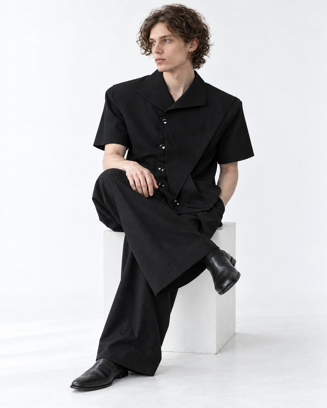 Asymmetric Overlay Short-Sleeve Shirt