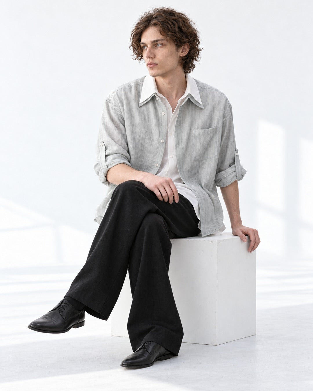 Streaked Dye Layered Collar Shirt