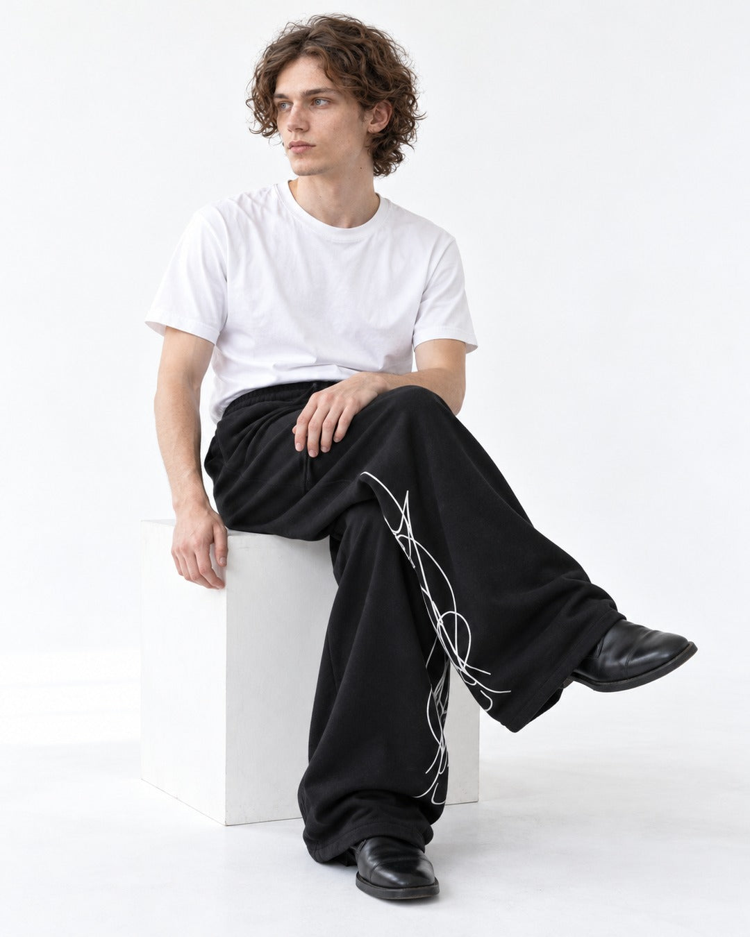 Pinstripe Line Art Wide Sweatpants