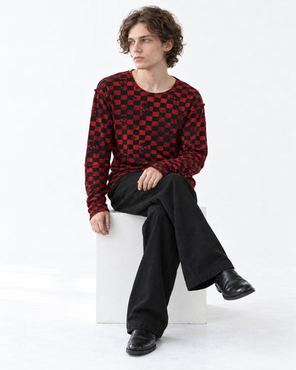 Red and Black Checkerboard Long Sleeve T-Shirt