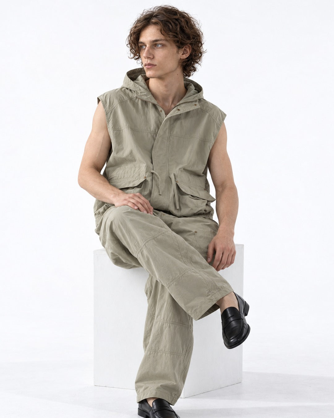 Hooded Zip Utility Vest and Pants Set