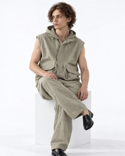 Hooded Zip Utility Vest and Pants Set