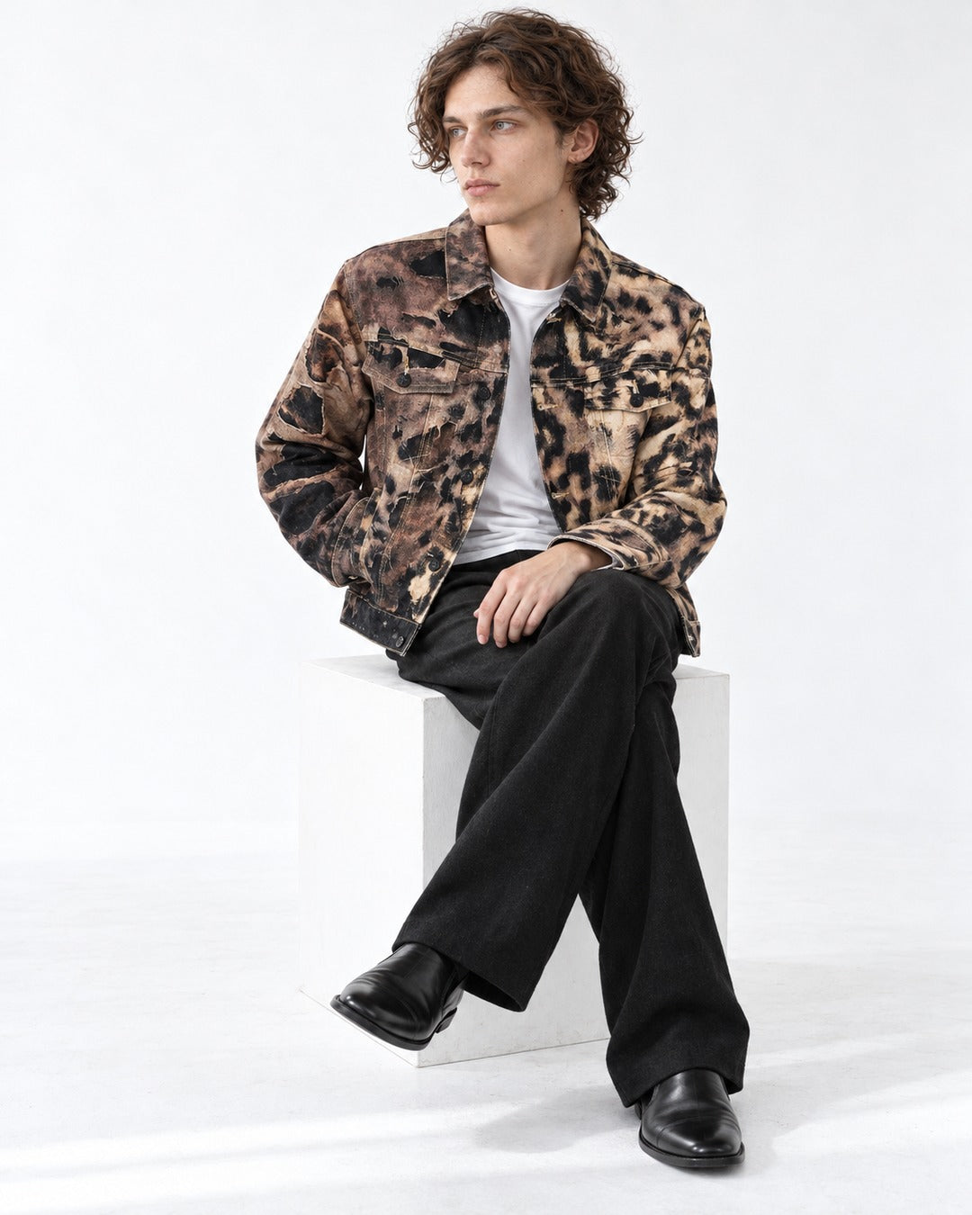 Distressed Leopard Print Denim Jacket
