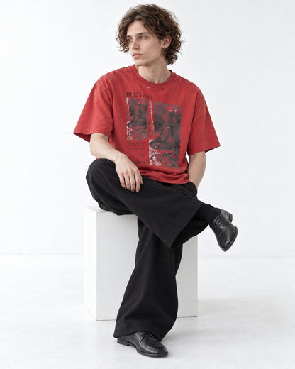 Collage Print Faded Red T-Shirt