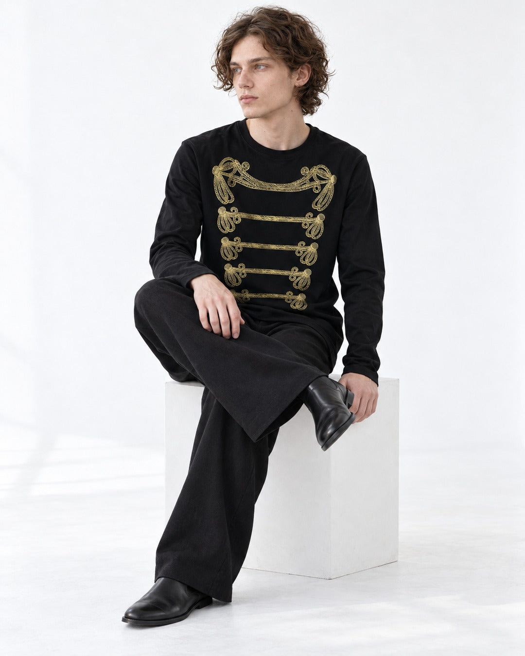 Gold Foil Braid Print Long Sleeve Tee