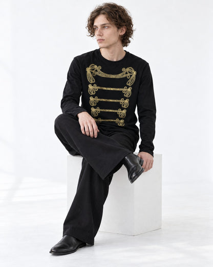 Gold Foil Braid Print Long Sleeve Tee