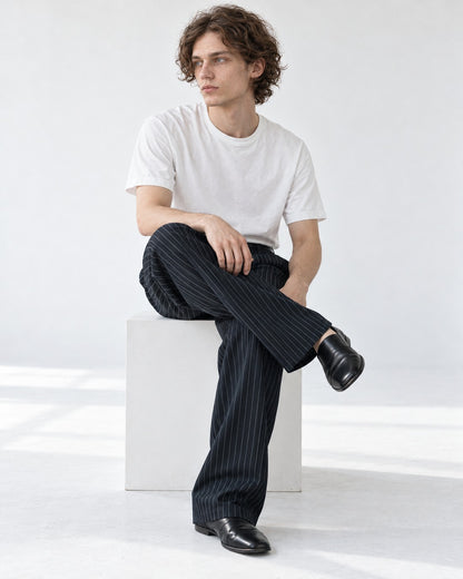 Pinstripe Pleated Straight Trousers
