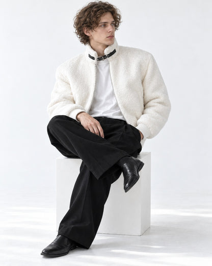 Buckle Strap Stand Collar Teddy Jacket