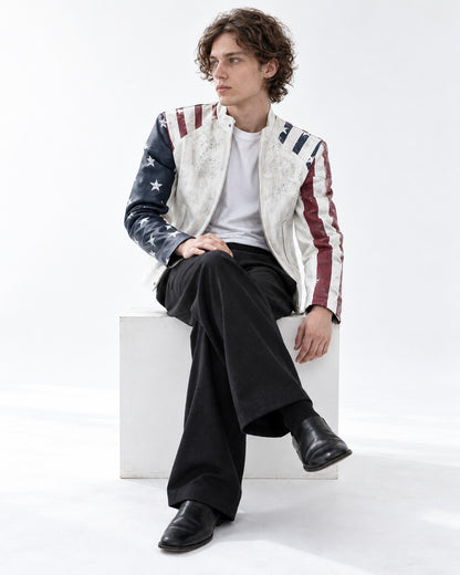 American Flag Print Biker Jacket