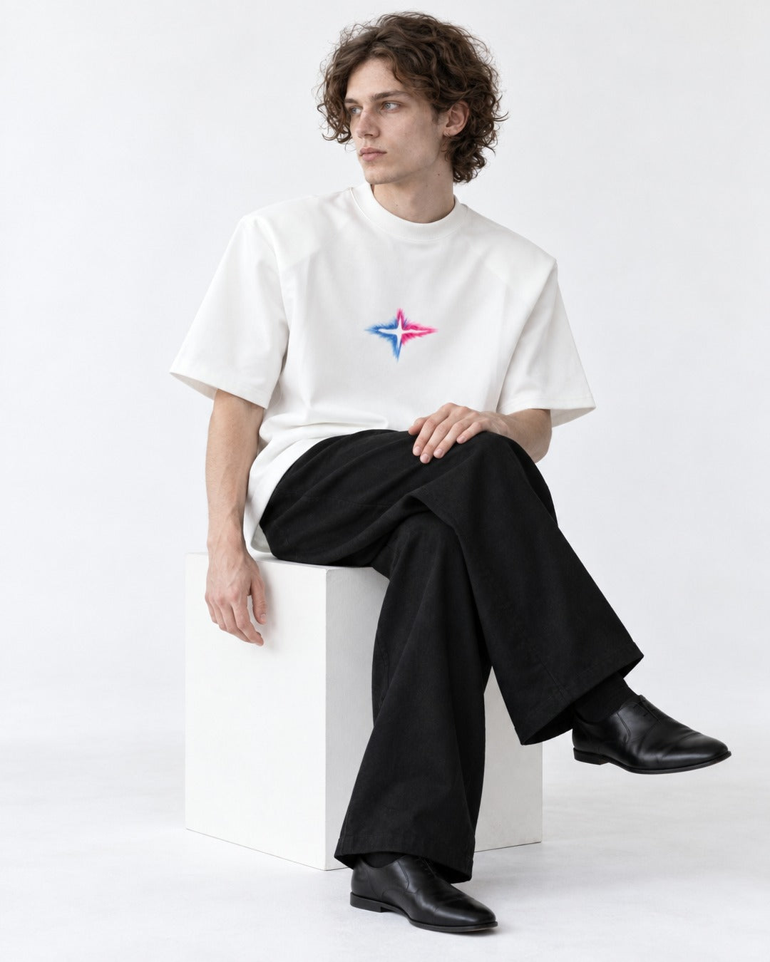 Spray-Painted Star Padded-Shoulder T-Shirt