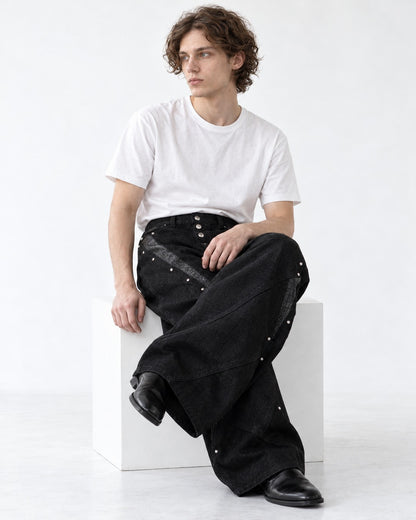 Snake Texture Panel Studded Jeans