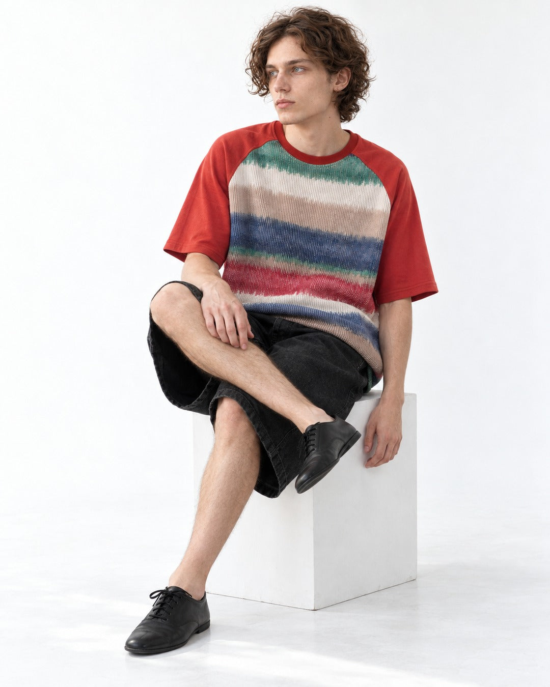 Retro Gradient Stripe Raglan Top