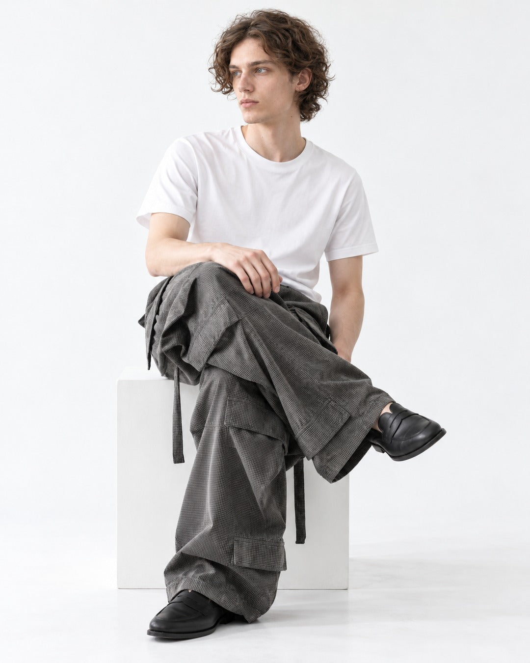 Layered Flap-Pocket Wide-Leg Cargo Pants
