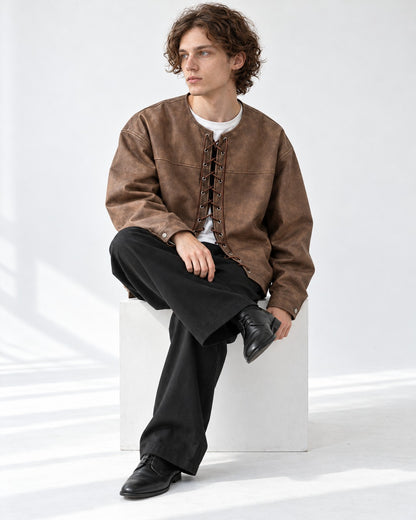 Lace-Up Faux Leather Jacket