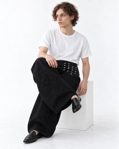 Studded Wide Leg Denim Pants