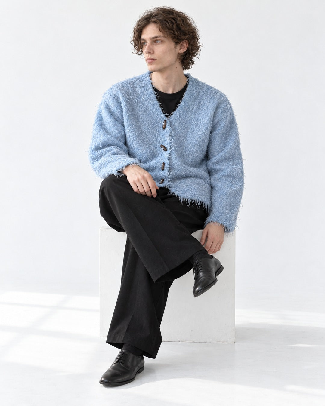 Sky Blue Shaggy Toggle Cardigan