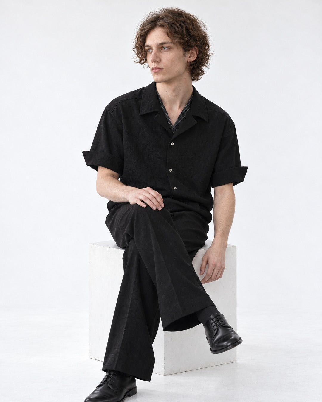 Layered-Collar Camp Shirt