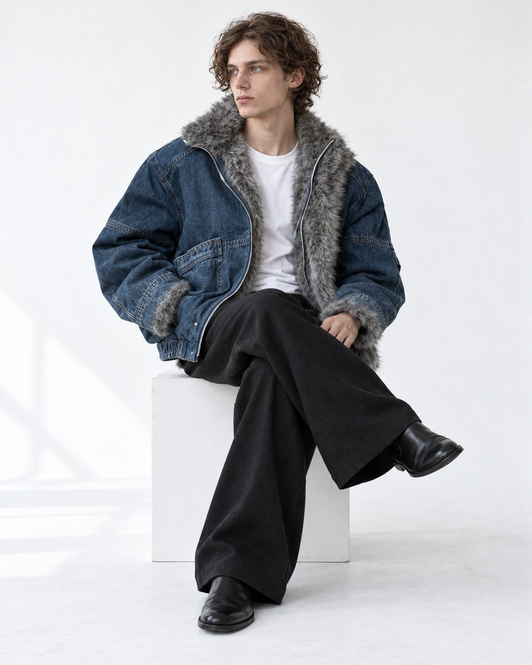Shawl Fur-Collar Denim Jacket