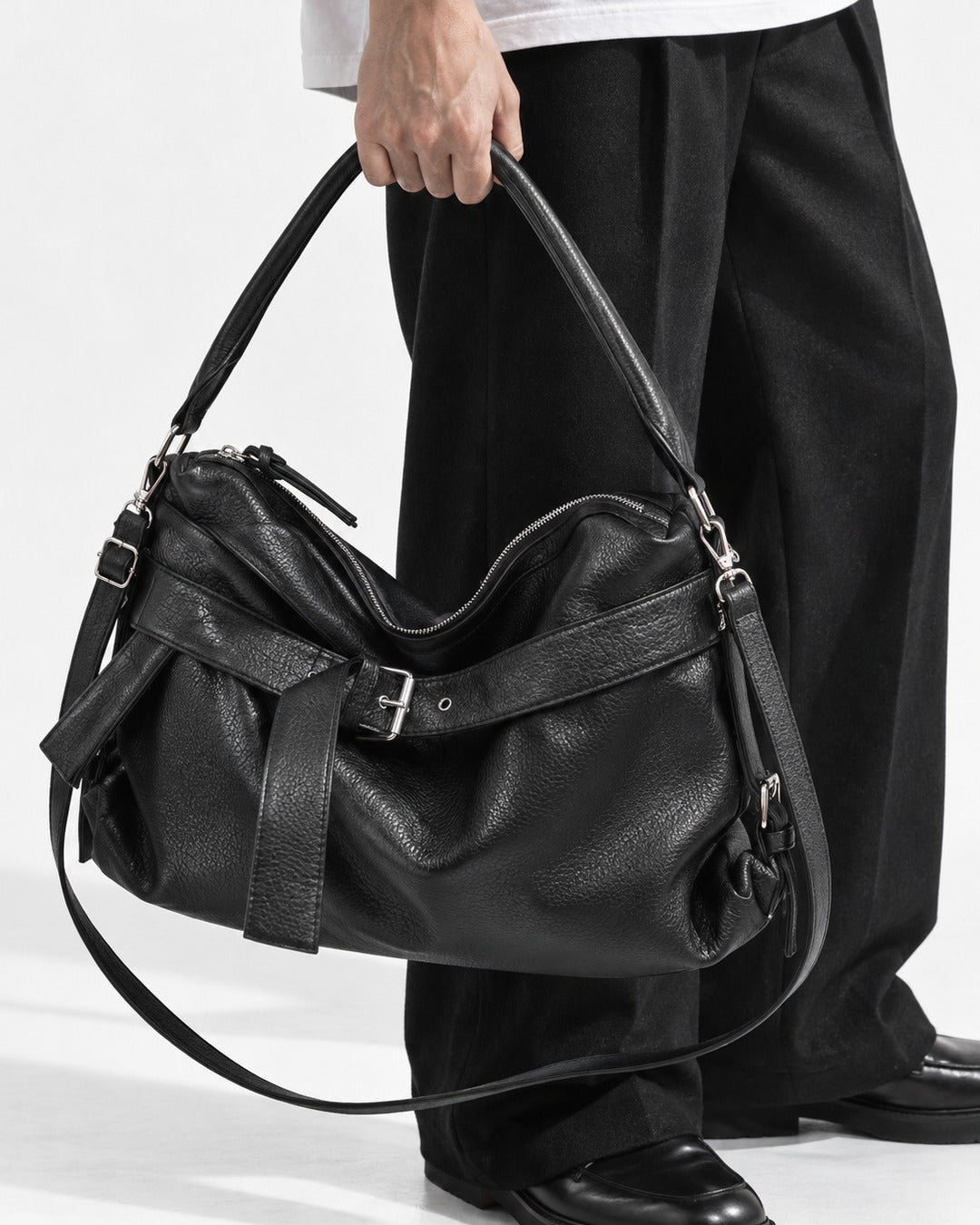 Strap-Wrapped Slouchy Hobo Bag