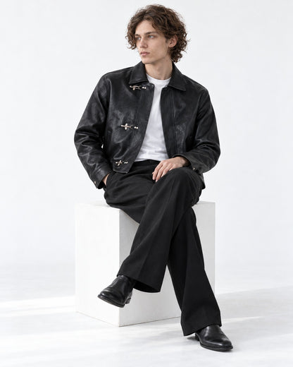 Triple Clasp Leather-Look Jacket
