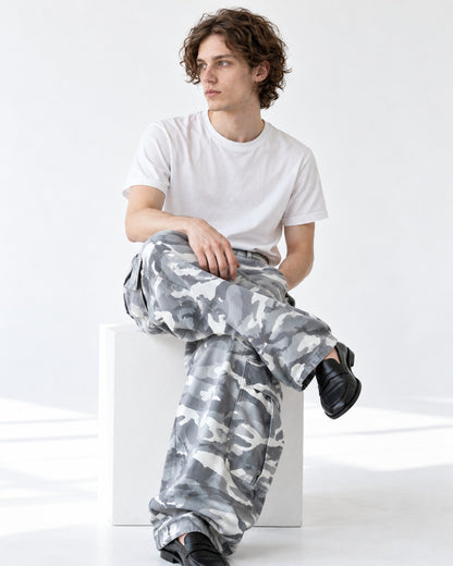 Camouflage Cargo Wide-Leg Pants