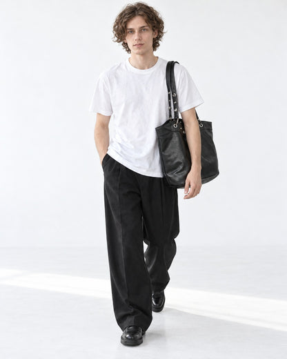 Eyelet Trim Black Bucket Tote Bag