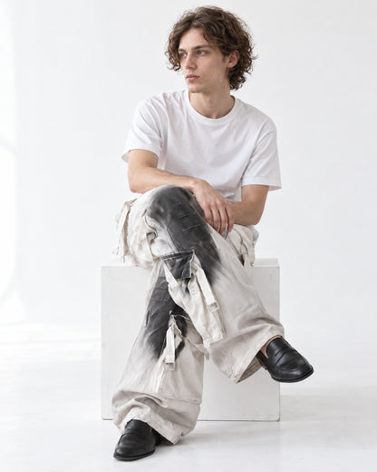 Ink-Splattered Wide-Leg Cargo Pants
