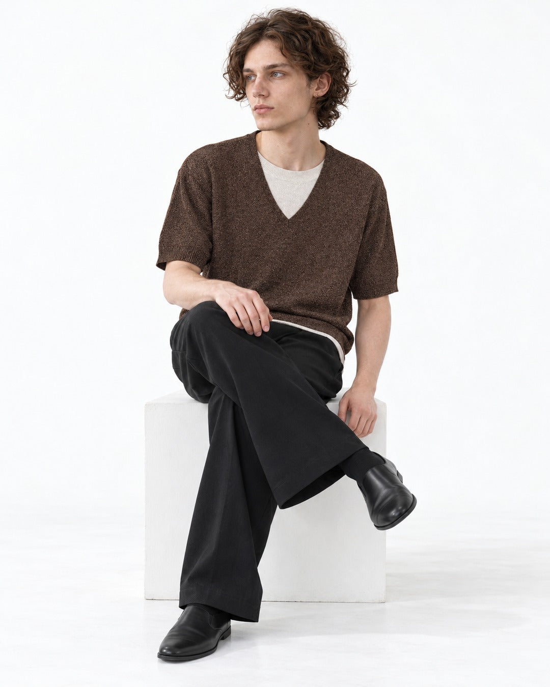 Layered V-Neck Short Sleeve Knit Top