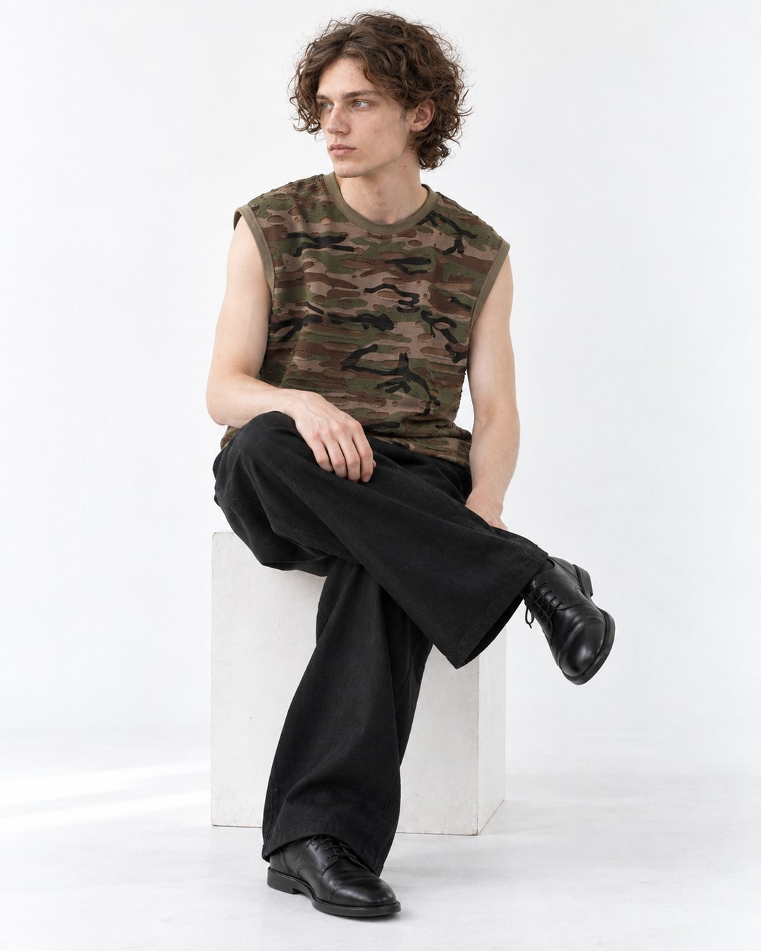 Distressed Camouflage Sleeveless Top
