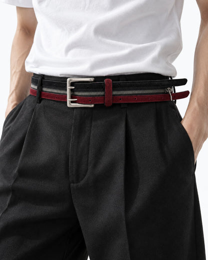 Black and Red Zipper Layer Belt
