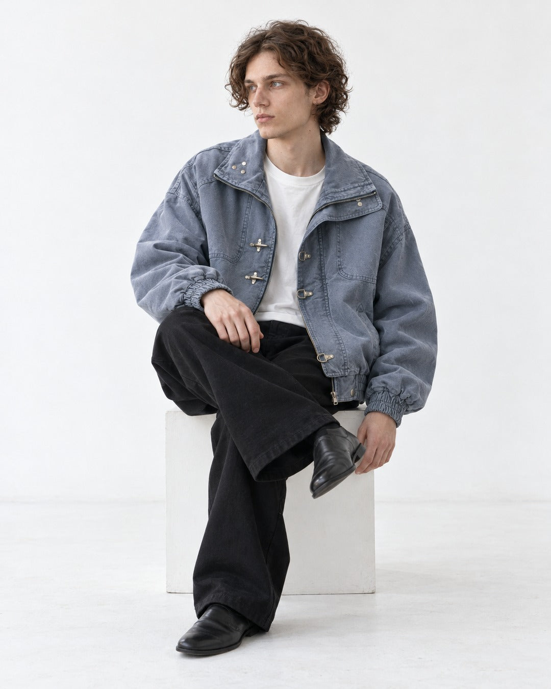 Clasp Stand-Collar Washed Work Jacket