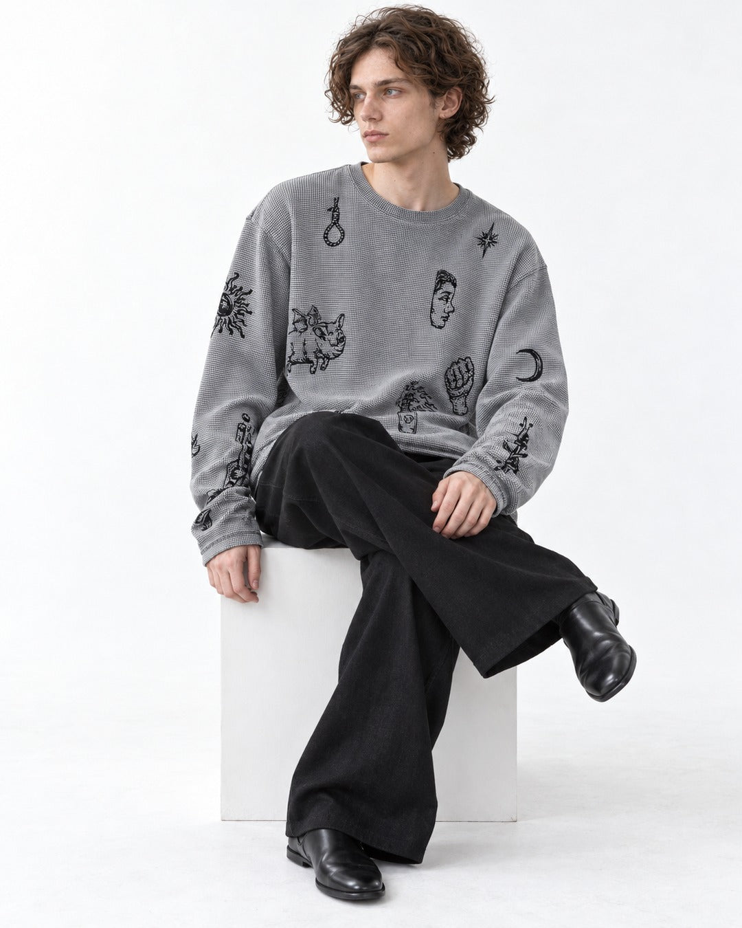 Tattoo Flash Print Waffle Long-Sleeve T-Shirt