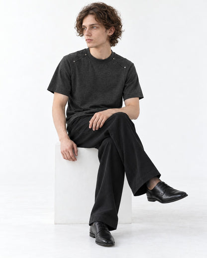 Shoulder Rivet Panel Short Sleeve T-Shirt