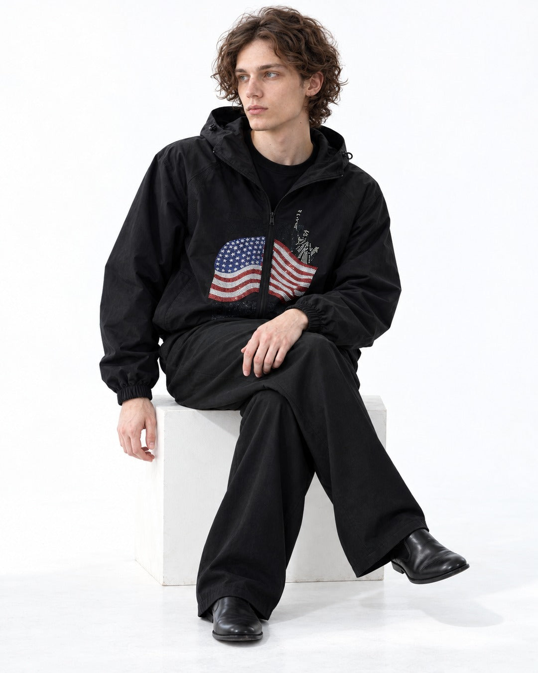 Rhinestone Flag Hooded Jacket