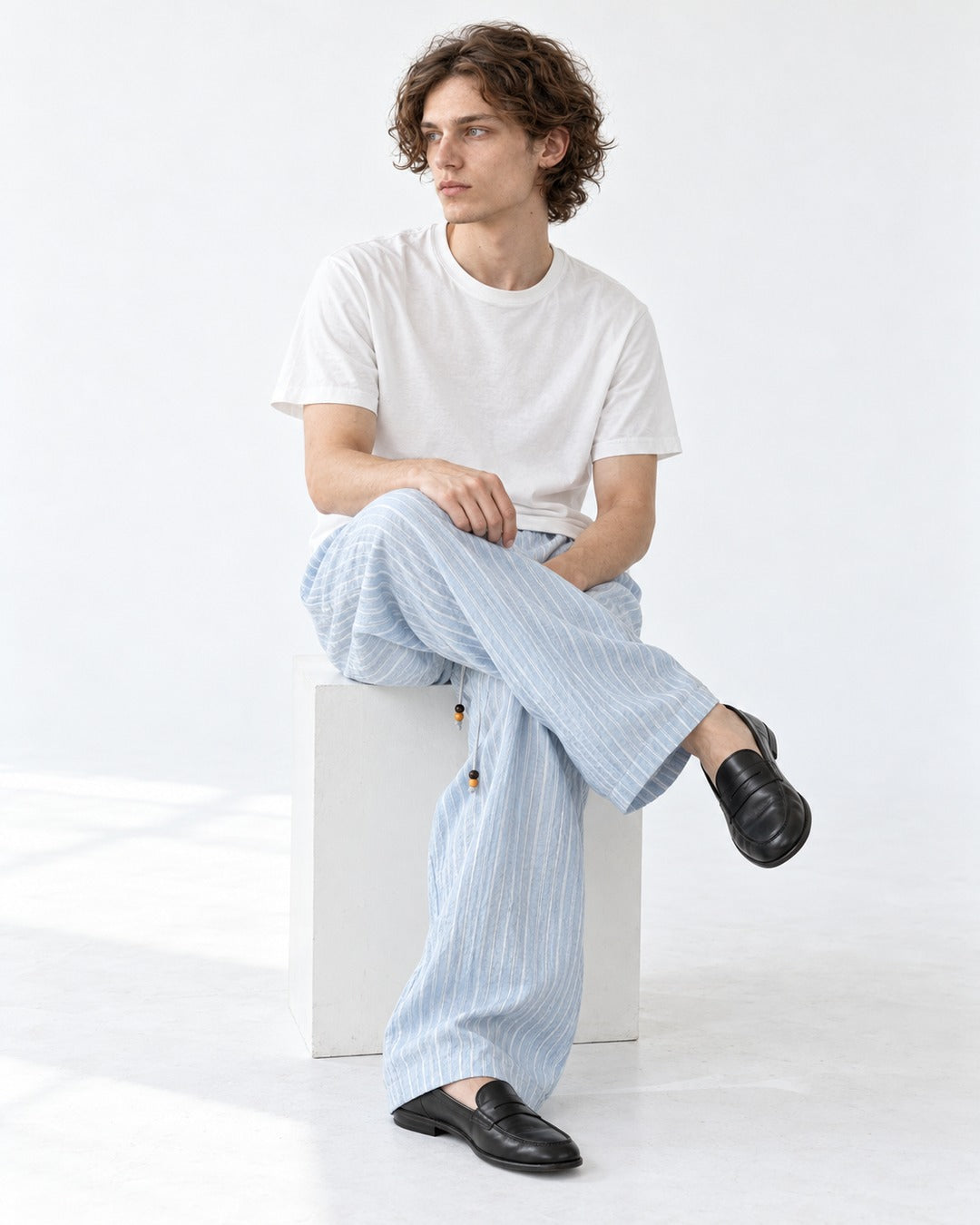 Striped Drawstring Wide Pants