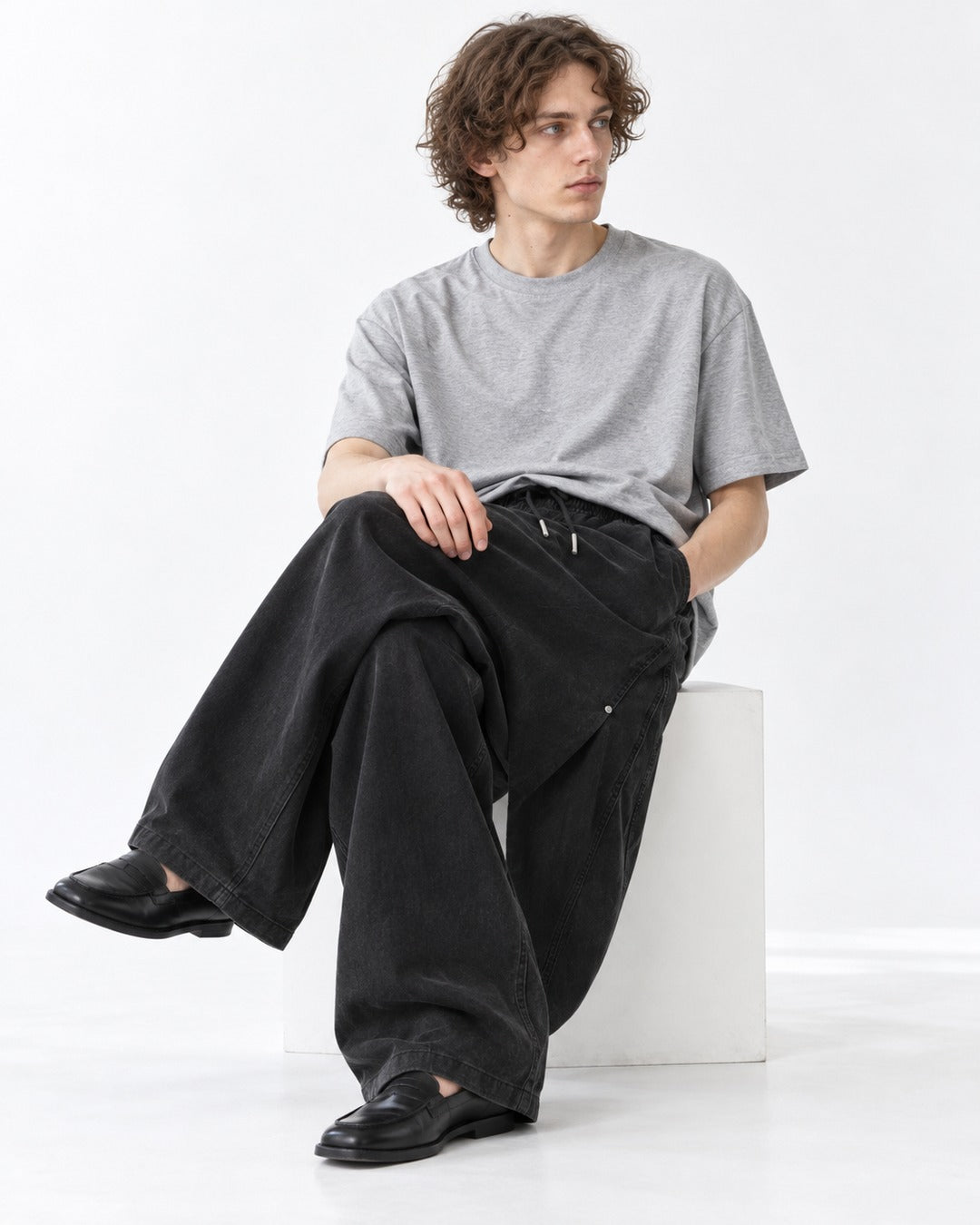 Riveted Diagonal-Seam Wide-Leg Pants