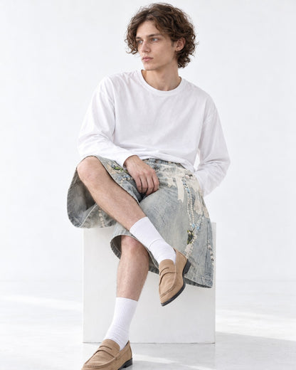 High Street Printed Denim Shorts